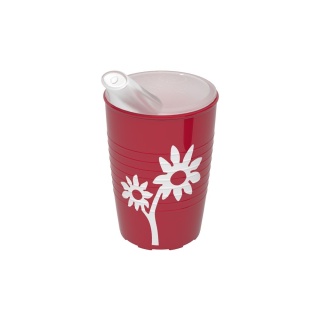 Kubek antypoślizgowy z powierzchnią na wzór kwiata + dedykowany ustnik (czerwień rubinu)